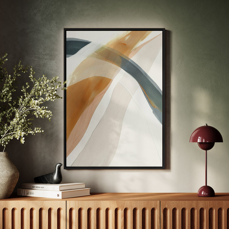 Canvas Wall Art Stretched Over Wooden Frame with Floating Frame and Golden Wave Abstract Painting CV4180 - Al Rugaib Furniture