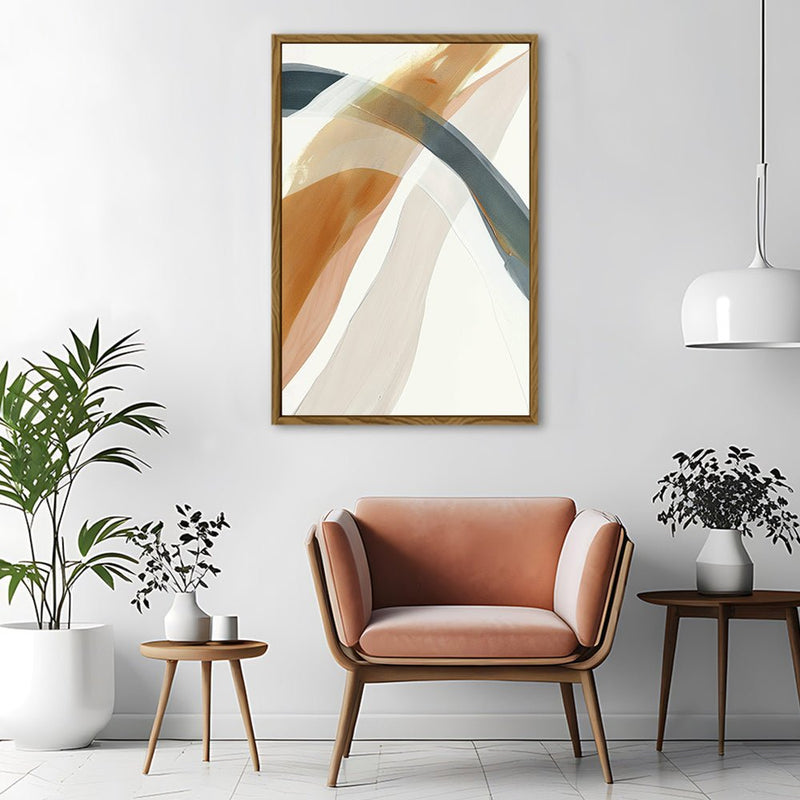 Canvas Wall Art Stretched Over Wooden Frame with Floating Frame and Golden Wave Abstract Painting CV4180 - Al Rugaib Furniture