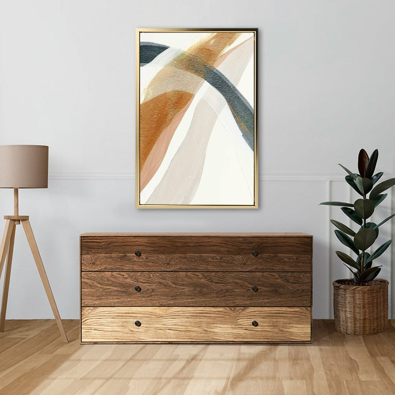 Canvas Wall Art Stretched Over Wooden Frame with Floating Frame and Golden Wave Abstract Painting CV4180 - Al Rugaib Furniture