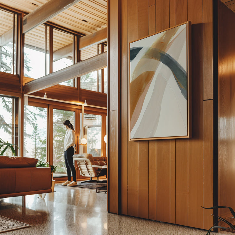 Canvas Wall Art Stretched Over Wooden Frame with Floating Frame and Golden Wave Abstract Painting CV4180 - Al Rugaib Furniture