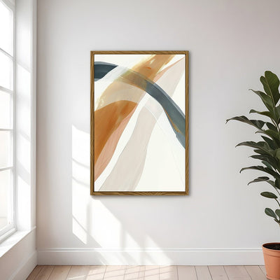 Canvas Wall Art Stretched Over Wooden Frame with Floating Frame and Golden Wave Abstract Painting CV4180 - Al Rugaib Furniture