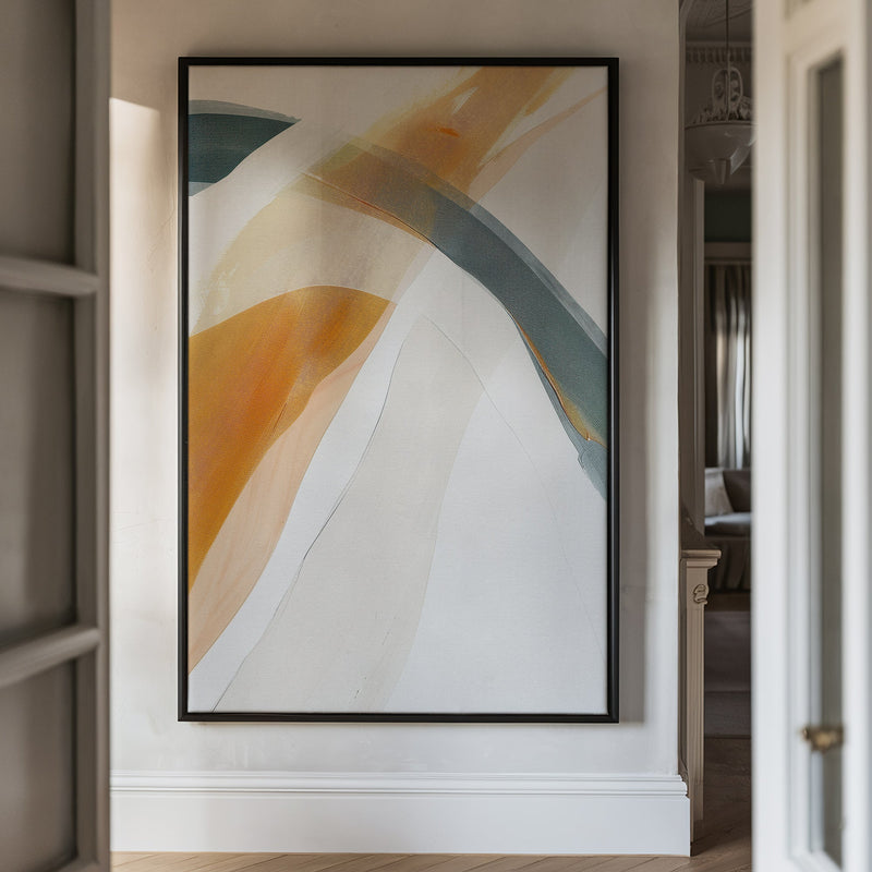 Canvas Wall Art Stretched Over Wooden Frame with Floating Frame and Golden Wave Abstract Painting CV4180 - Al Rugaib Furniture