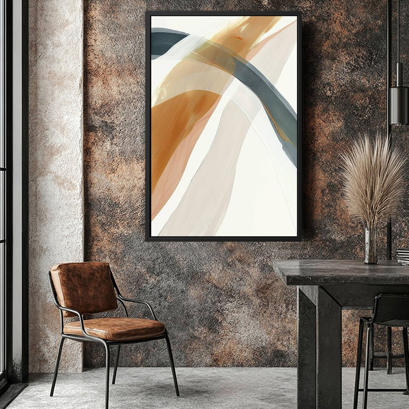 Canvas Wall Art Stretched Over Wooden Frame with Floating Frame and Golden Wave Abstract Painting CV4180 - Al Rugaib Furniture