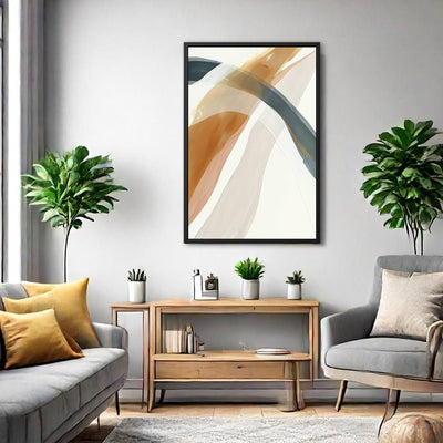 Canvas Wall Art Stretched Over Wooden Frame with Floating Frame and Golden Wave Abstract Painting CV4180 - Al Rugaib Furniture