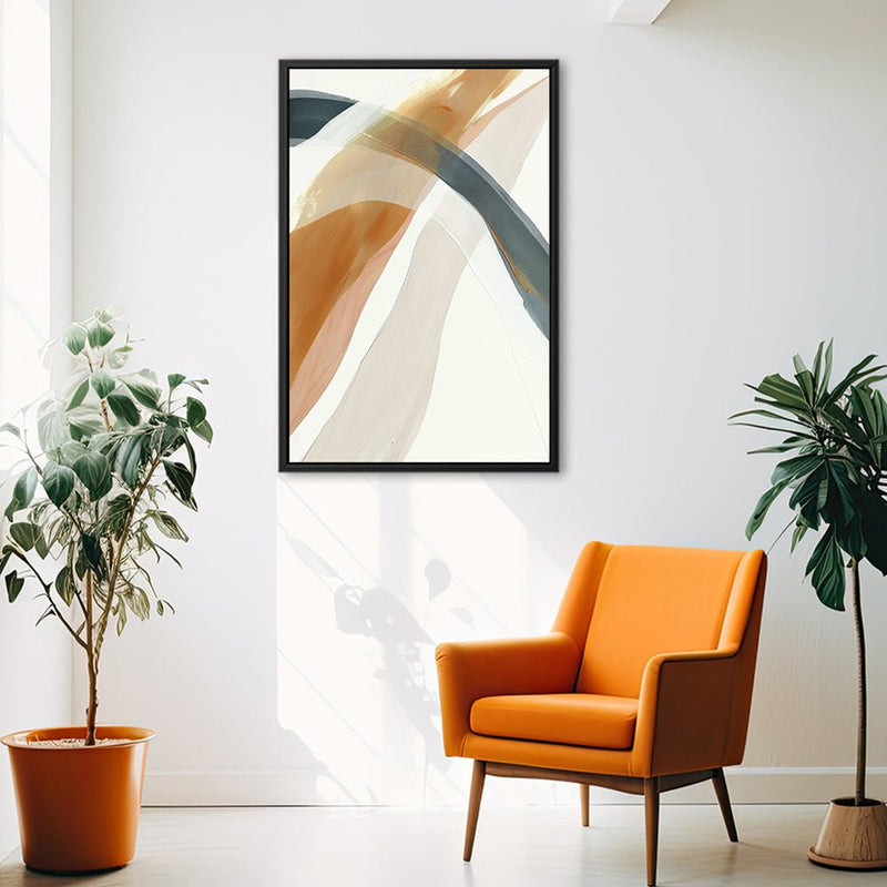 Canvas Wall Art Stretched Over Wooden Frame with Floating Frame and Golden Wave Abstract Painting CV4180 - Al Rugaib Furniture