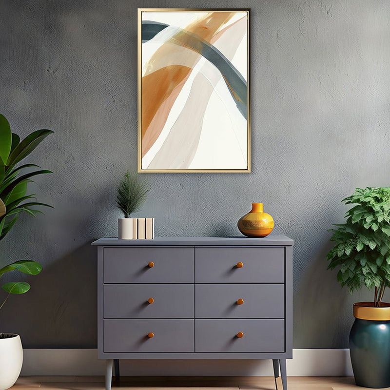 Canvas Wall Art Stretched Over Wooden Frame with Floating Frame and Golden Wave Abstract Painting CV4180 - Al Rugaib Furniture