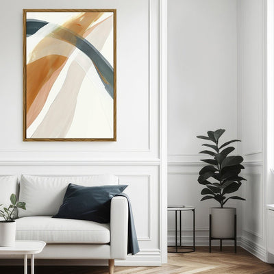 Canvas Wall Art Stretched Over Wooden Frame with Floating Frame and Golden Wave Abstract Painting CV4180 - Al Rugaib Furniture