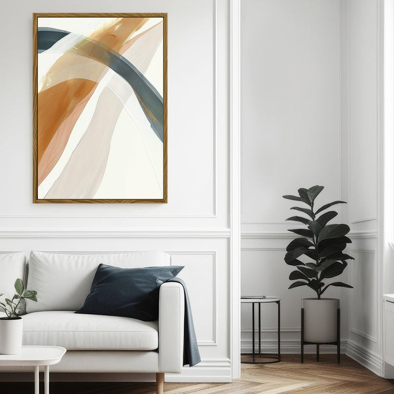 Canvas Wall Art Stretched Over Wooden Frame with Floating Frame and Golden Wave Abstract Painting CV4180 - Al Rugaib Furniture