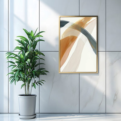 Canvas Wall Art Stretched Over Wooden Frame with Floating Frame and Golden Wave Abstract Painting CV4180 - Al Rugaib Furniture