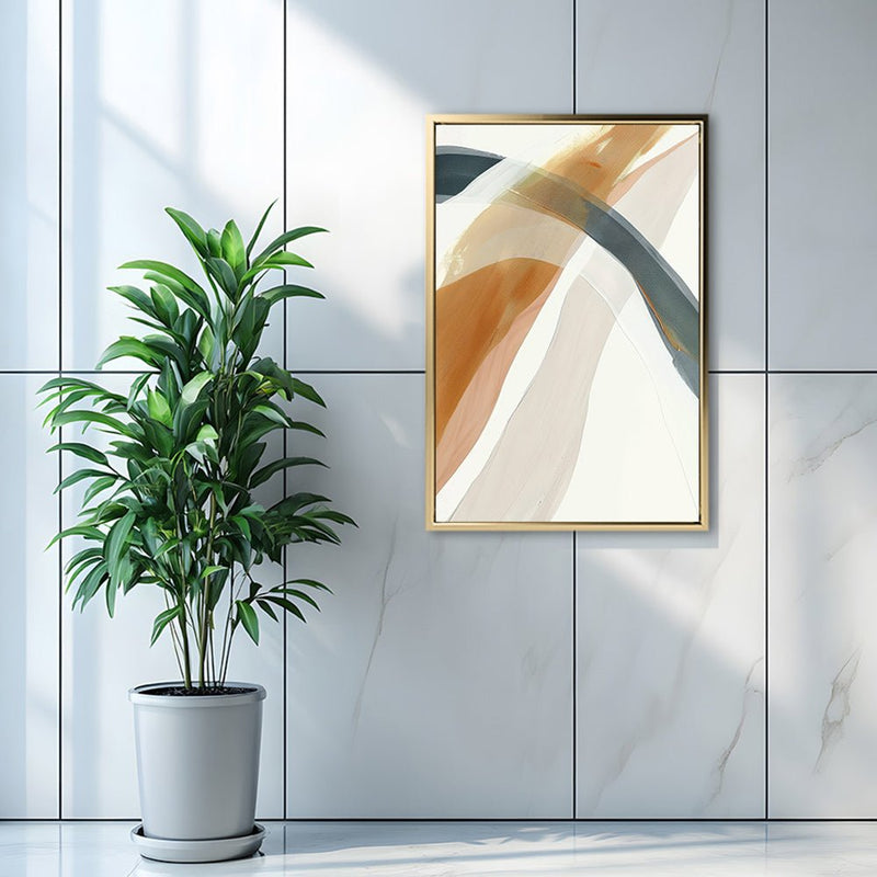 Canvas Wall Art Stretched Over Wooden Frame with Floating Frame and Golden Wave Abstract Painting CV4180 - Al Rugaib Furniture