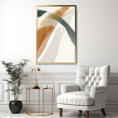 Canvas Wall Art Stretched Over Wooden Frame with Floating Frame and Golden Wave Abstract Painting CV4180 - Al Rugaib Furniture