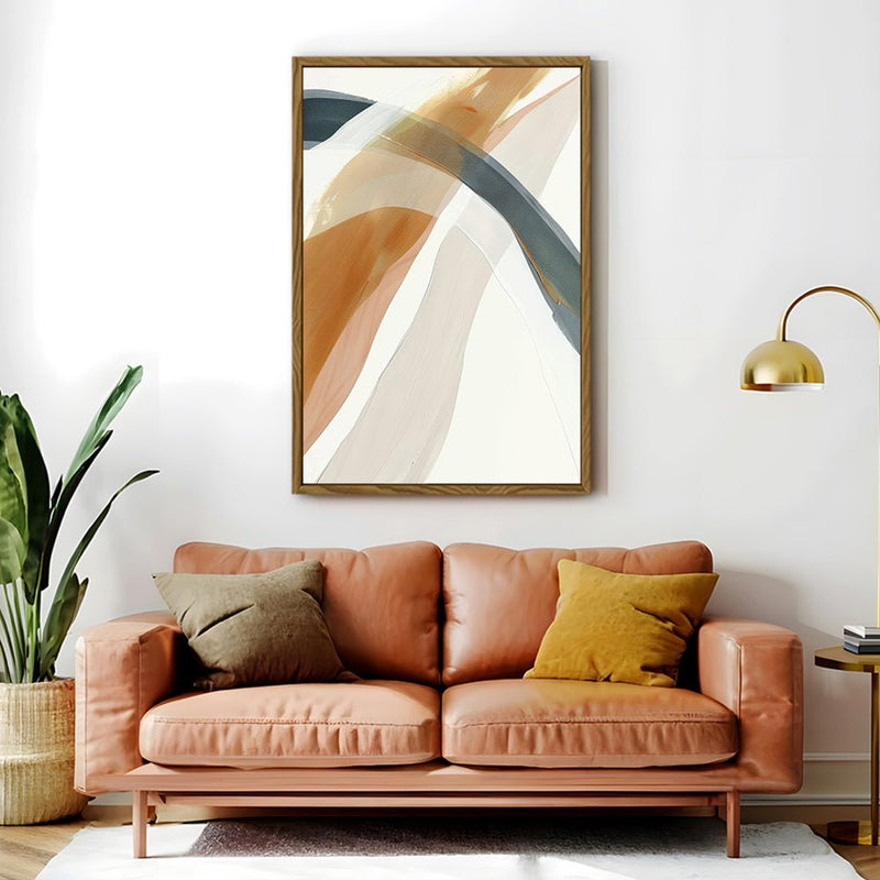 Canvas Wall Art Stretched Over Wooden Frame with Floating Frame and Golden Wave Abstract Painting CV4180 - Al Rugaib Furniture