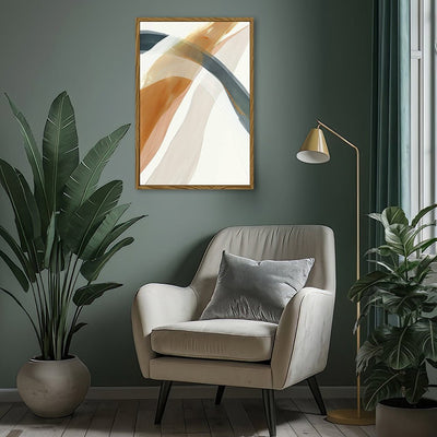 Canvas Wall Art Stretched Over Wooden Frame with Floating Frame and Golden Wave Abstract Painting CV4180 - Al Rugaib Furniture