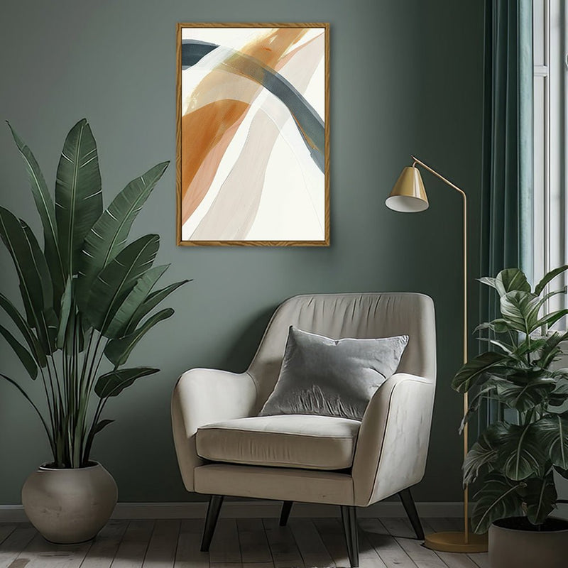 Canvas Wall Art Stretched Over Wooden Frame with Floating Frame and Golden Wave Abstract Painting CV4180 - Al Rugaib Furniture