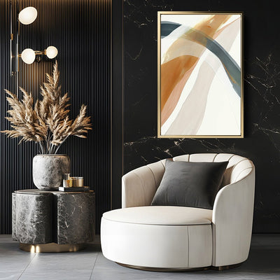 Canvas Wall Art Stretched Over Wooden Frame with Floating Frame and Golden Wave Abstract Painting CV4180 - Al Rugaib Furniture