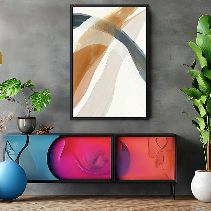 Canvas Wall Art Stretched Over Wooden Frame with Floating Frame and Golden Wave Abstract Painting CV4180 - Al Rugaib Furniture