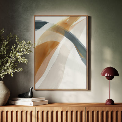 Canvas Wall Art Stretched Over Wooden Frame with Floating Frame and Golden Wave Abstract Painting CV4180 - Al Rugaib Furniture