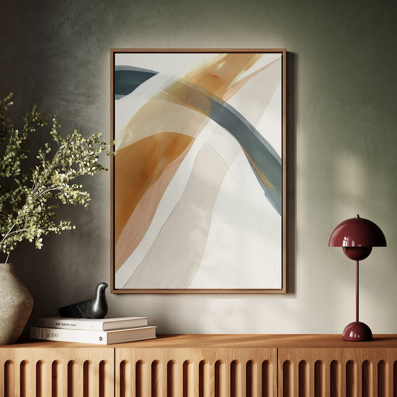 Canvas Wall Art Stretched Over Wooden Frame with Floating Frame and Golden Wave Abstract Painting CV4180 - Al Rugaib Furniture