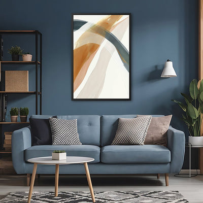 Canvas Wall Art Stretched Over Wooden Frame with Floating Frame and Golden Wave Abstract Painting CV4180 - Al Rugaib Furniture
