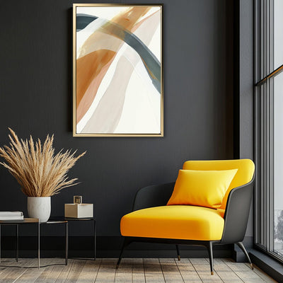 Canvas Wall Art Stretched Over Wooden Frame with Floating Frame and Golden Wave Abstract Painting CV4180 - Al Rugaib Furniture