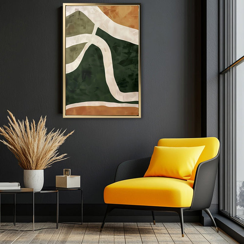 Canvas Wall Art Stretched Over Wooden Frame with Floating Frame and Green Road Abstract Painting CV4181 - Al Rugaib Furniture