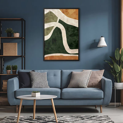 Canvas Wall Art Stretched Over Wooden Frame with Floating Frame and Green Road Abstract Painting CV4181 - Al Rugaib Furniture