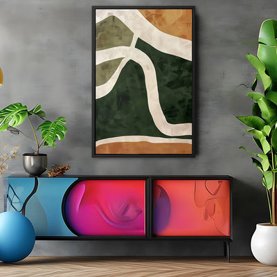 Canvas Wall Art Stretched Over Wooden Frame with Floating Frame and Green Road Abstract Painting CV4181 - Al Rugaib Furniture