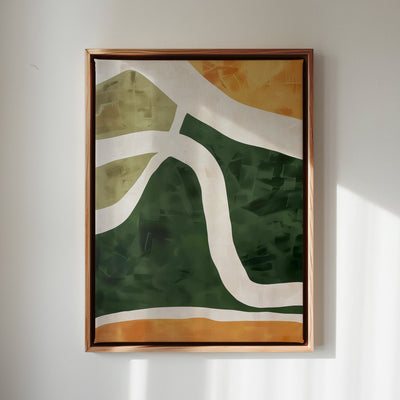 Canvas Wall Art Stretched Over Wooden Frame with Floating Frame and Green Road Abstract Painting CV4181 - Al Rugaib Furniture