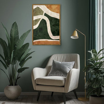 Canvas Wall Art Stretched Over Wooden Frame with Floating Frame and Green Road Abstract Painting CV4181 - Al Rugaib Furniture
