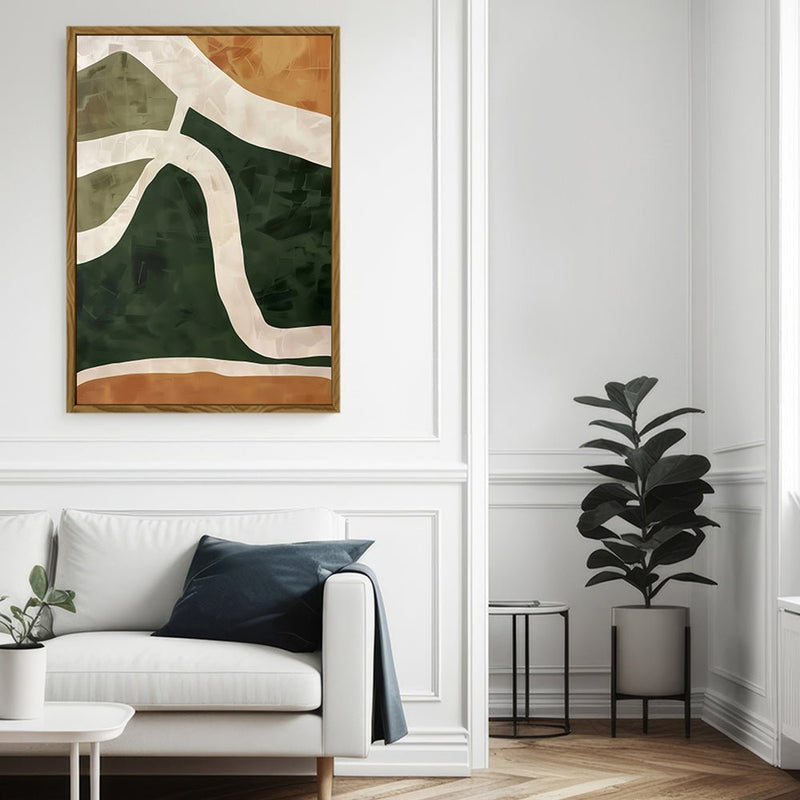 Canvas Wall Art Stretched Over Wooden Frame with Floating Frame and Green Road Abstract Painting CV4181 - Al Rugaib Furniture