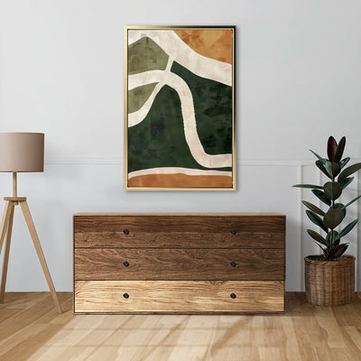 Canvas Wall Art Stretched Over Wooden Frame with Floating Frame and Green Road Abstract Painting CV4181 - Al Rugaib Furniture
