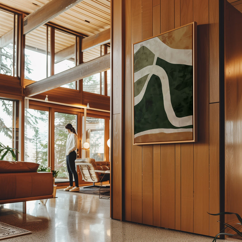 Canvas Wall Art Stretched Over Wooden Frame with Floating Frame and Green Road Abstract Painting CV4181 - Al Rugaib Furniture