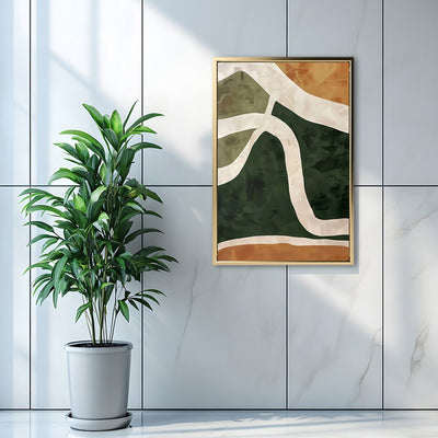 Canvas Wall Art Stretched Over Wooden Frame with Floating Frame and Green Road Abstract Painting CV4181 - Al Rugaib Furniture