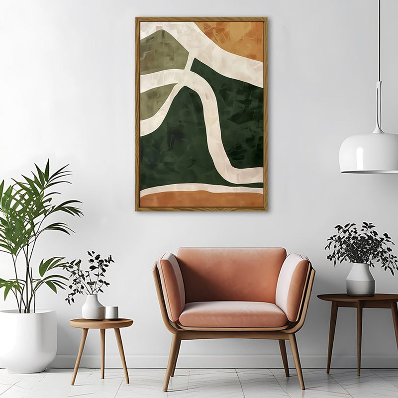 Canvas Wall Art Stretched Over Wooden Frame with Floating Frame and Green Road Abstract Painting CV4181 - Al Rugaib Furniture