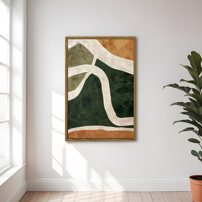 Canvas Wall Art Stretched Over Wooden Frame with Floating Frame and Green Road Abstract Painting CV4181 - Al Rugaib Furniture