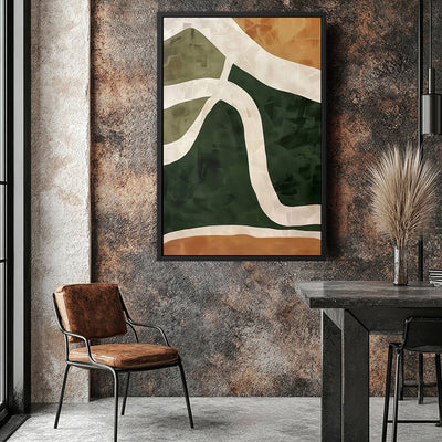 Canvas Wall Art Stretched Over Wooden Frame with Floating Frame and Green Road Abstract Painting CV4181 - Al Rugaib Furniture