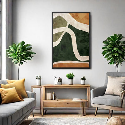 Canvas Wall Art Stretched Over Wooden Frame with Floating Frame and Green Road Abstract Painting CV4181 - Al Rugaib Furniture