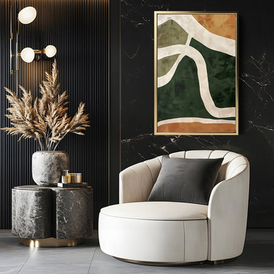 Canvas Wall Art Stretched Over Wooden Frame with Floating Frame and Green Road Abstract Painting CV4181 - Al Rugaib Furniture