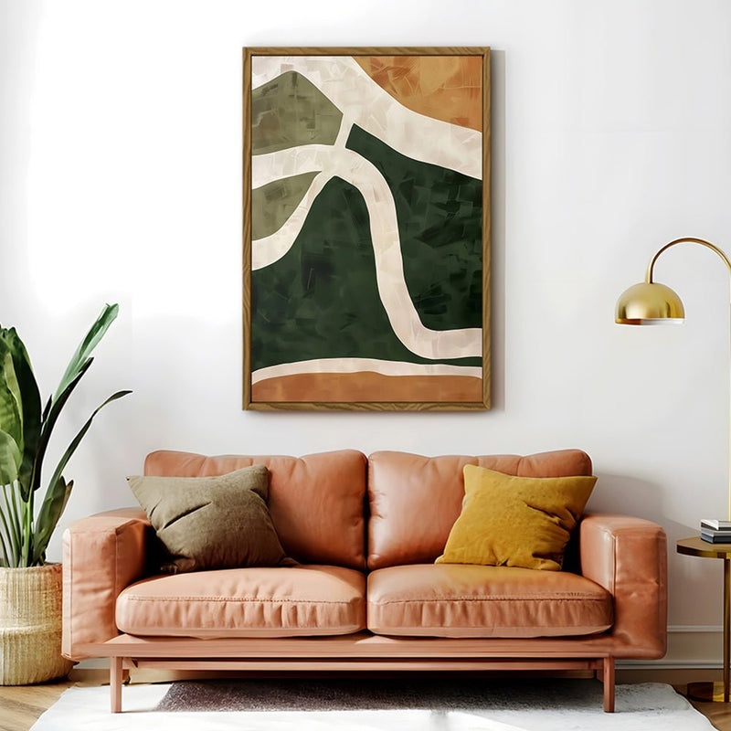 Canvas Wall Art Stretched Over Wooden Frame with Floating Frame and Green Road Abstract Painting CV4181 - Al Rugaib Furniture