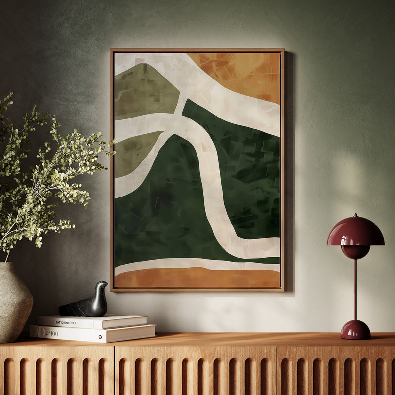 Canvas Wall Art Stretched Over Wooden Frame with Floating Frame and Green Road Abstract Painting CV4181 - Al Rugaib Furniture