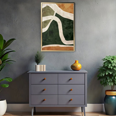 Canvas Wall Art Stretched Over Wooden Frame with Floating Frame and Green Road Abstract Painting CV4181 - Al Rugaib Furniture