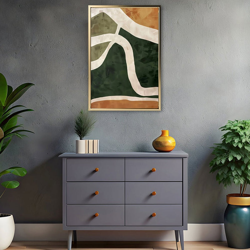 Canvas Wall Art Stretched Over Wooden Frame with Floating Frame and Green Road Abstract Painting CV4181 - Al Rugaib Furniture
