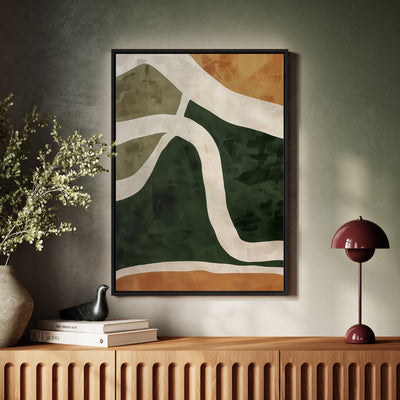 Canvas Wall Art Stretched Over Wooden Frame with Floating Frame and Green Road Abstract Painting CV4181 - Al Rugaib Furniture