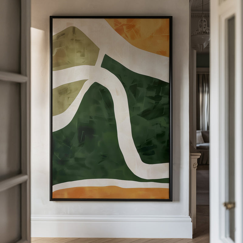 Canvas Wall Art Stretched Over Wooden Frame with Floating Frame and Green Road Abstract Painting CV4181 - Al Rugaib Furniture