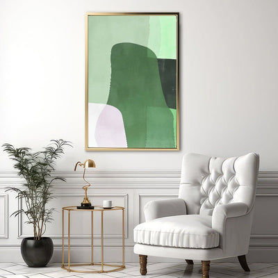 Canvas Wall Art Stretched Over Wooden Frame with Floating Frame and Green Shades Abstract Painting CV4182 - Al Rugaib Furniture