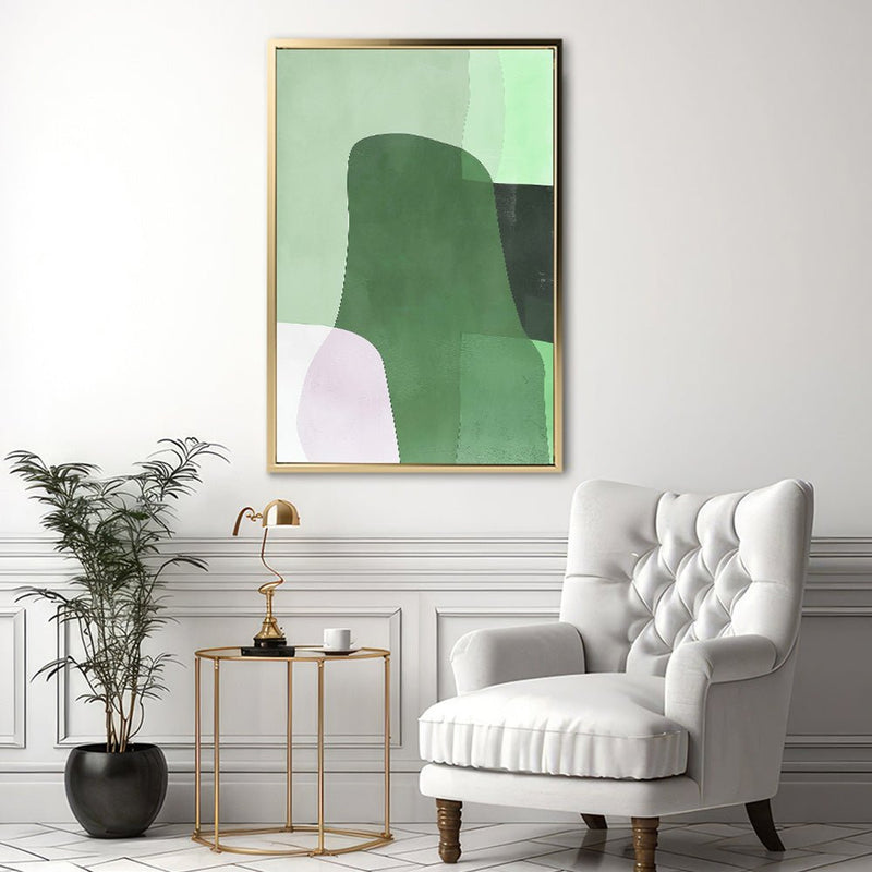 Canvas Wall Art Stretched Over Wooden Frame with Floating Frame and Green Shades Abstract Painting CV4182 - Al Rugaib Furniture