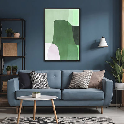 Canvas Wall Art Stretched Over Wooden Frame with Floating Frame and Green Shades Abstract Painting CV4182 - Al Rugaib Furniture