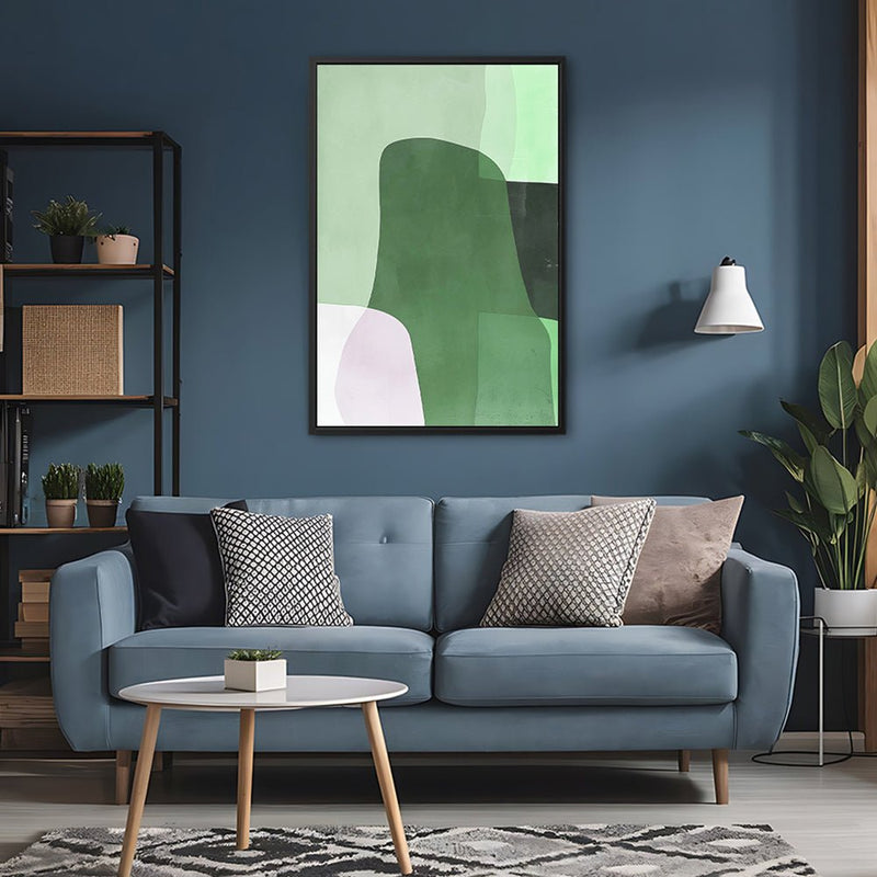 Canvas Wall Art Stretched Over Wooden Frame with Floating Frame and Green Shades Abstract Painting CV4182 - Al Rugaib Furniture