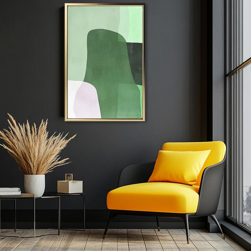 Canvas Wall Art Stretched Over Wooden Frame with Floating Frame and Green Shades Abstract Painting CV4182 - Al Rugaib Furniture