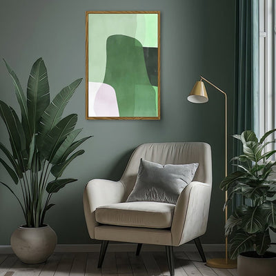 Canvas Wall Art Stretched Over Wooden Frame with Floating Frame and Green Shades Abstract Painting CV4182 - Al Rugaib Furniture